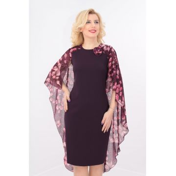 Rochie cambrata violet cu pelerina din voal