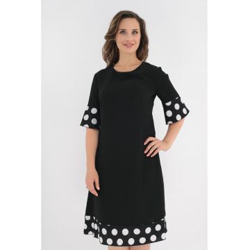 Rochie casual neagra cu buline albe