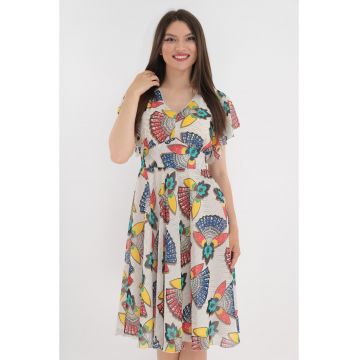 Rochie clos alba cu print abstract multicolor