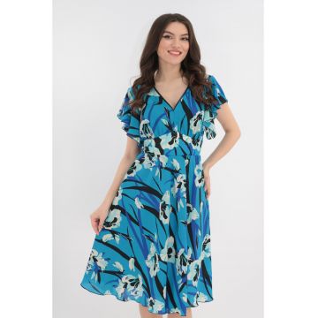 Rochie clos albastra cu desen floral maxi