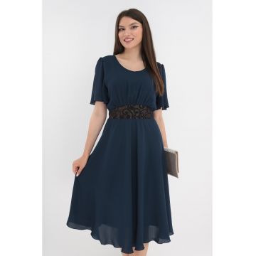 Rochie clos bleumarin cu cordon din brocard