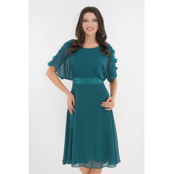 Rochie clos eleganta turcoaz cu bride cu strasuri la maneci