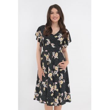 Rochie clos neagra cu flori roz