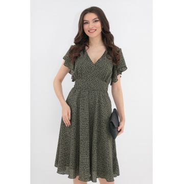 Rochie clos olive cu buline negre