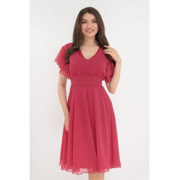 Rochie clos rosie cu buline mici albe