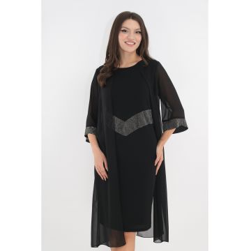 Rochie de ocazie neagra cu pelerina din voal si strasuri