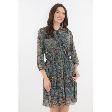 Rochie de zi din tull cu imprimeu abstract multicolor