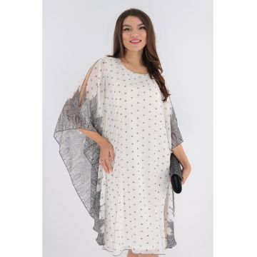 Rochie din voal alb imprimat cu bordura verticala