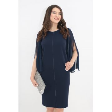 Rochie eleganta bleumarin cu maneci ample din voal