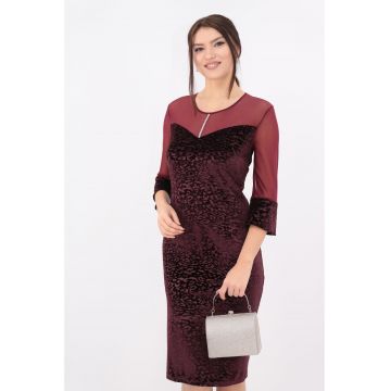 Rochie eleganta bordo din catifea cu strasuri argintii