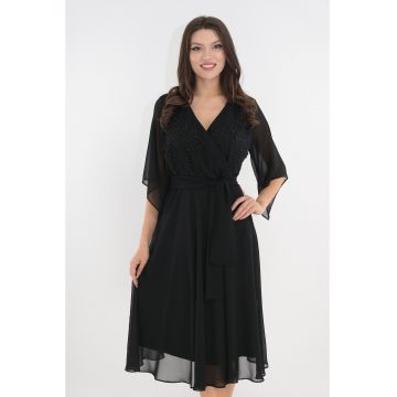 Rochie eleganta clos din voal negru cu bust cu margelute