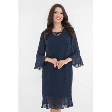 Rochie eleganta din voal bleumarin cu buline 3D