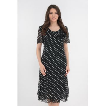 Rochie eleganta din voal negru cu buline albe