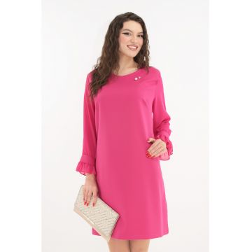 Rochie eleganta fucsia cu maneci din voal