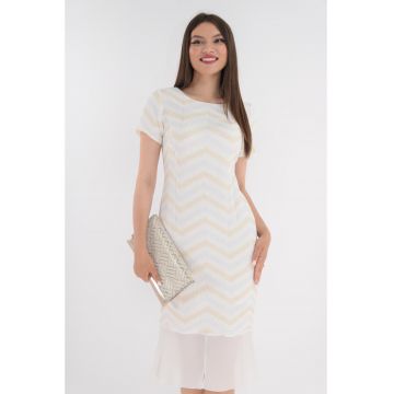 Rochie eleganta ivory cu model in zig-zag