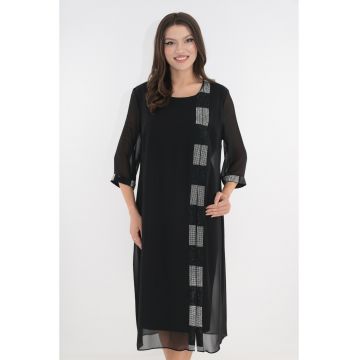 Rochie eleganta neagra cu aspect suprapus si strasuri