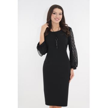 Rochie eleganta neagra cu maneci din voal cu strasuri