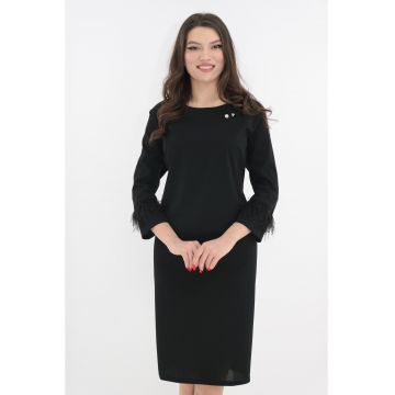 Rochie eleganta neagra cu pene la maneci