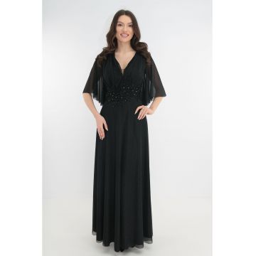 Rochie eleganta neagra din voal cu glitter