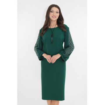 Rochie eleganta verde cu maneci din voal cu strasuri