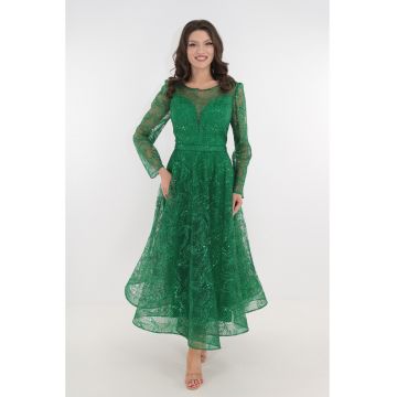 Rochie eleganta verde din dantela cu paiete