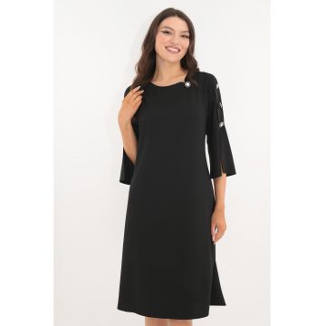 Rochie evazata neagra cu nasturi decorativi