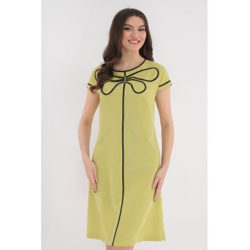 Rochie evazata vernil accesorizata cu banda satinata neagra