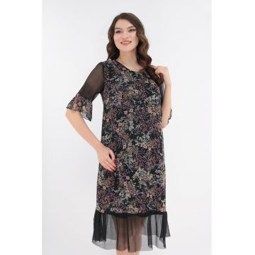 Rochie lejera cu imprimeu floral discret si volanas la tiv