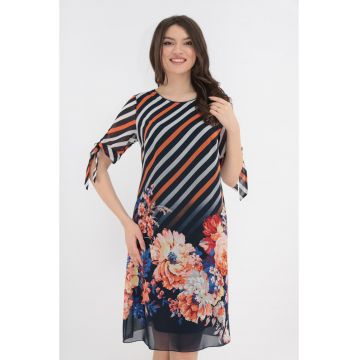 Rochie lejera din voal bleumarin cu imprimeu floral