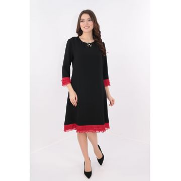 Rochie lejera neagra cu volane rosii