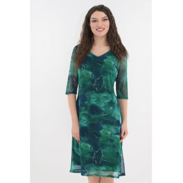 Rochie lejera verde cu print abstract albastru