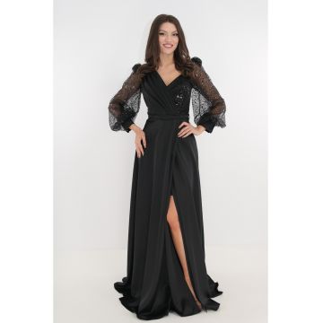 Rochie lunga eleganta neagra din tafta