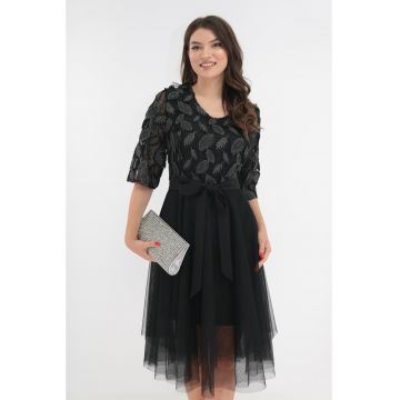 Rochie neagra de ocazie cu broderie 3D