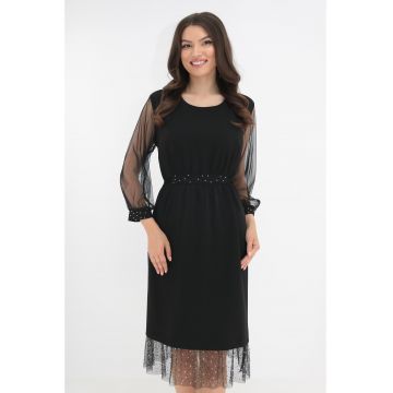 Rochie neagra de ocazie cu strasuri si volanas la tiv