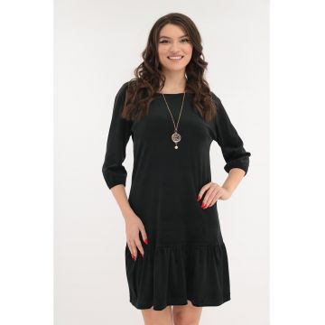 Rochie neagra din catifea cu volanas la tiv