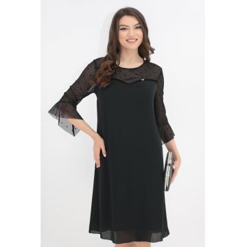 Rochie neagra din voal si tull cu buline din catifea