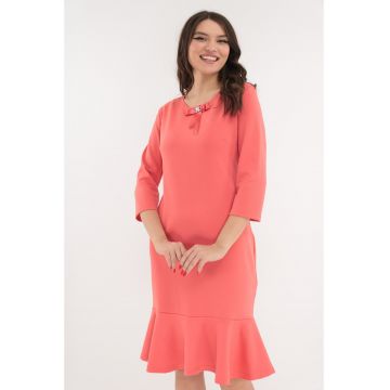 Rochie office roz cu fundita satinata