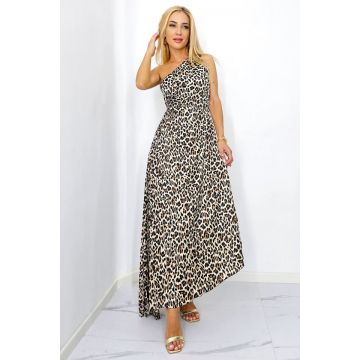 Rochie plisata asimetrica Elza, cu decupaj in zona taliei, Animal print - leopard, Marime S/M