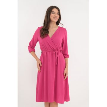 Rochie uni fucsia cu decolteu parte peste parte