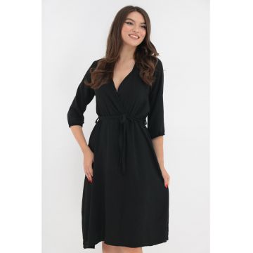 Rochie uni neagra cu decolteu parte peste parte