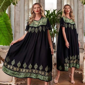 Rochie lunga cu imprimeu verde si broderie - Lavinia