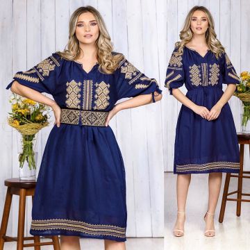 Rochie Traditionala bleumarin Brodata - Ramona