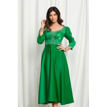 Rochie Anisia verde cu strasuri pe bust si talie