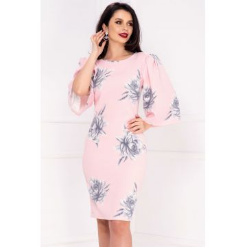 Rochie de vara conica roz cu imprimeu floral