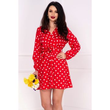 Rochie de zi rosie cu buline albe