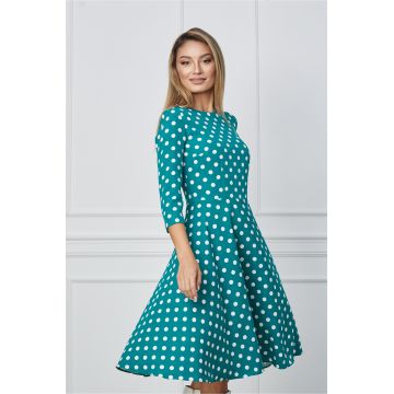 Rochie Dy Fashion verde cu buline albe