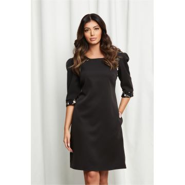 Rochie Ella Collection Naty neagra cu broderie bej