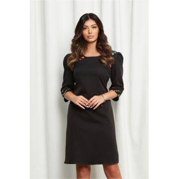 Rochie Ella Collection Naty neagra cu broderie colorata