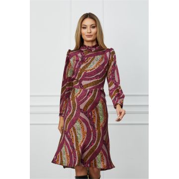 Rochie Erika magenta cu imprimeuri orange