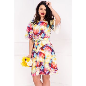 Rochie in clos Molly cu imprimeu multicolor si maneci evazate by InPuff